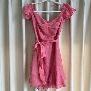 City Studio pink spotted ruffle mini dress
